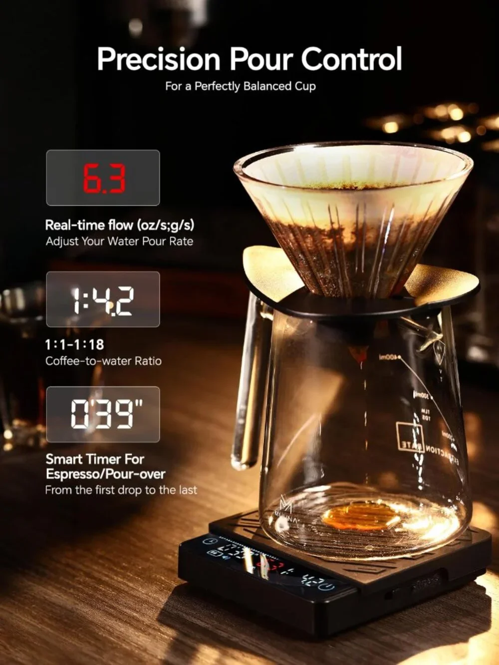 Mini Espresso Coffee Scale 0.1g Precision Timer 2kg Capacity Complete